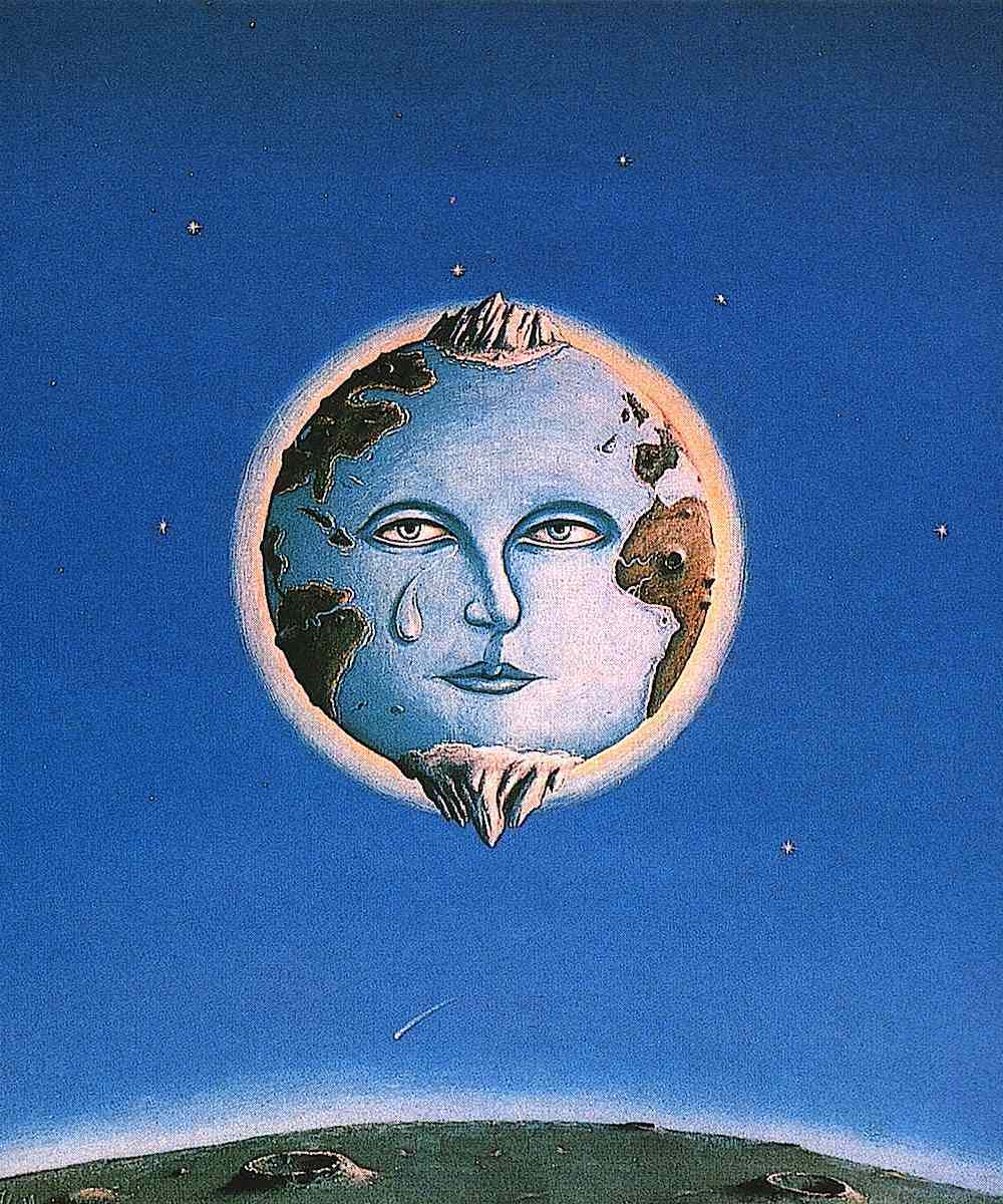 art by Fergus Hall 1960s, a crying Earth