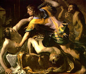 εικ. Ο Ορέστης σκοτώνει τον Αίγισθο   και την Κλυταιμνήστρα, Bernardino Μέι, 1654.
