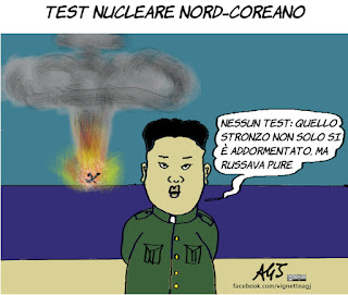 Kim jong un, bomba atomica, corea del nord, test nucleare, addormentato, vignetta, satira