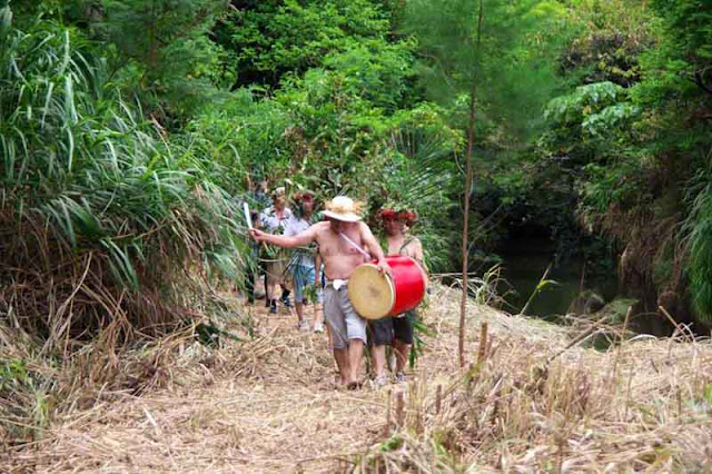 culture, drum, matsuri, trail, jungle, mountain, river, Okinawa, men