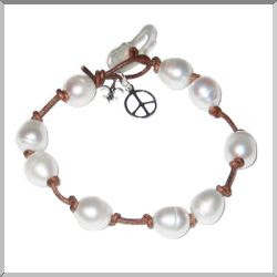 Freshwater pearls on knotted mocha colored leather