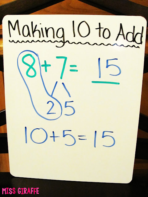 Make a 10 to Add anchor chart idea for the making a 10 addition strategy.. read this for step by step instructions on how to teach it in fun ways and lots of awesome ideas and resources to do it with!