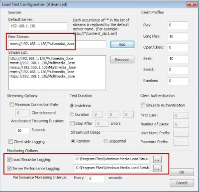 Windows Media Load Simulator archivos log