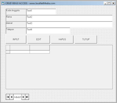  kali ini aku akan membahas perihal cara menciptakan CRUD VB  Membuat CRUD VB 6.0 Database Access