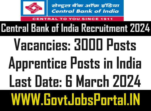 Central Bank of India Recruitment 2024: Apply for 3000 Apprentice Posts | State-Wise Vacancies, Eligibility, and Selection Process Revealed