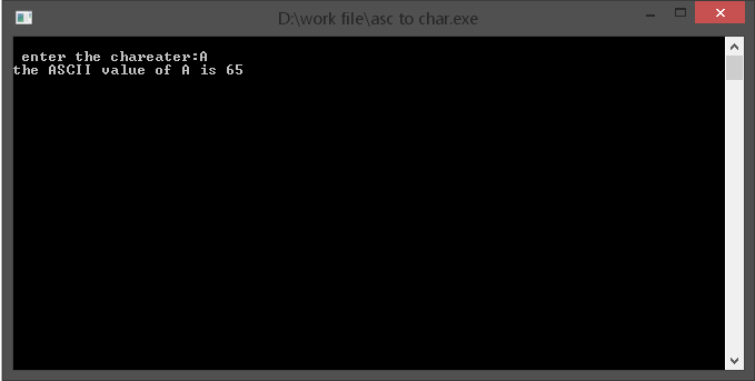 Program to convert the character to a ASCII code