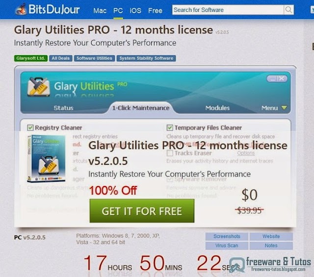 Offre promotionnelle : Glary Utilities Pro 5.2 gratuit !