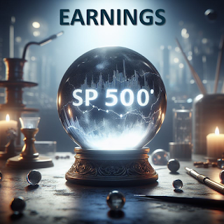 A crystal ball with the word 'SP 500' written inside it (and 'Earnings' above it) - Image generated by Microsoft Copilot Designer.