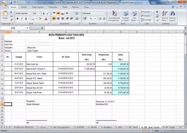 Contoh SPJ Laporan BOS Terbaru Format Microsoft Excel - Berkas Edukasi