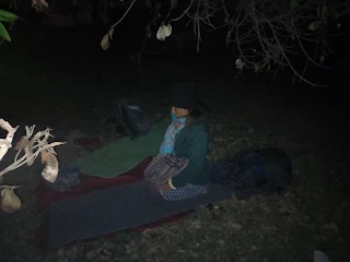 Sleeping stuff on a meadow. It's dark