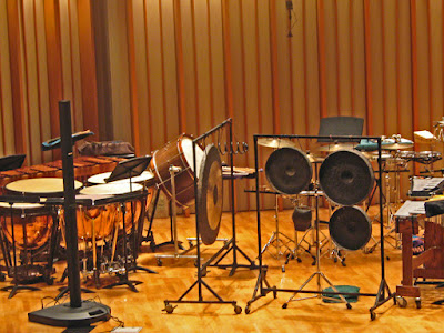 Percussion setup for 2007 concert of William Kraft's Encounters (note spring coil right in the center of the picture)