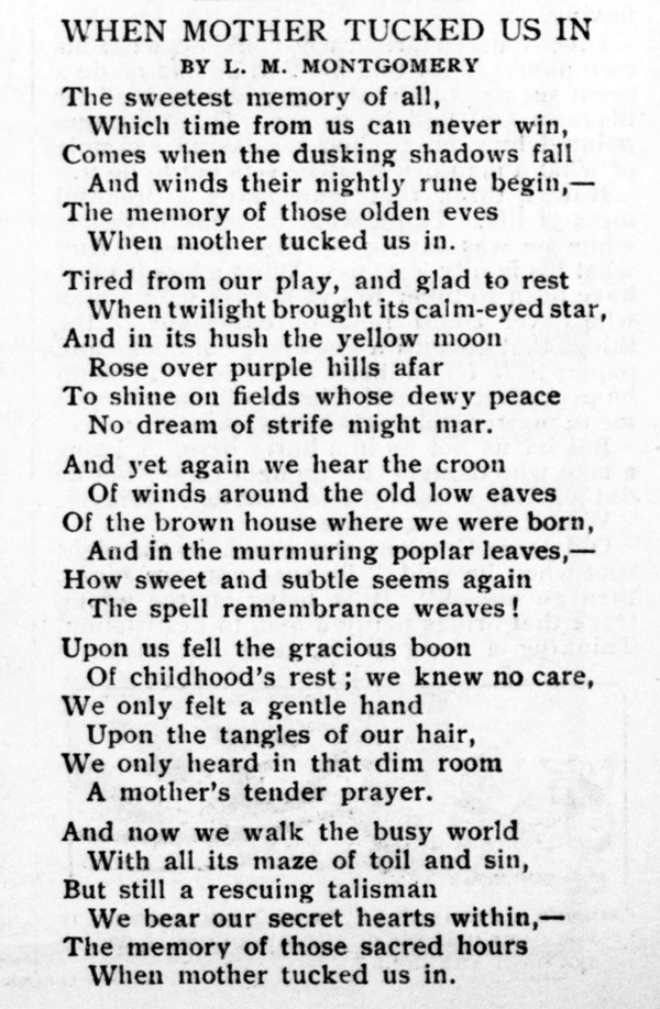 When Mother Tucked Us In by L.M. Montgomery, Poem in The Farm Journal, January 1907