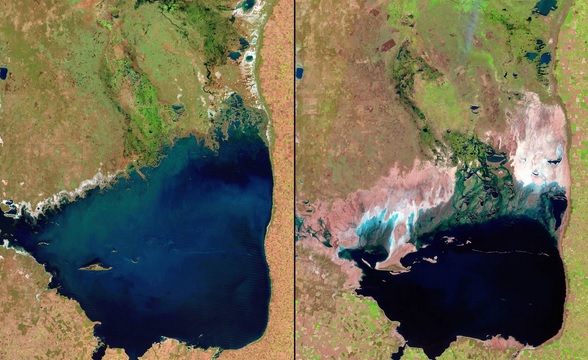 You Still Think Climate Change Is A Hoax These 20 Before-And-After Photos Will Leave You Speechless! - SHRINKING MAR CHIQUITA LAKE, ARGENTINA, 1998 AND 2011
