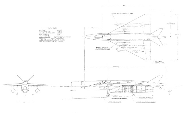 V tail Northrop N-102 Fang threeview