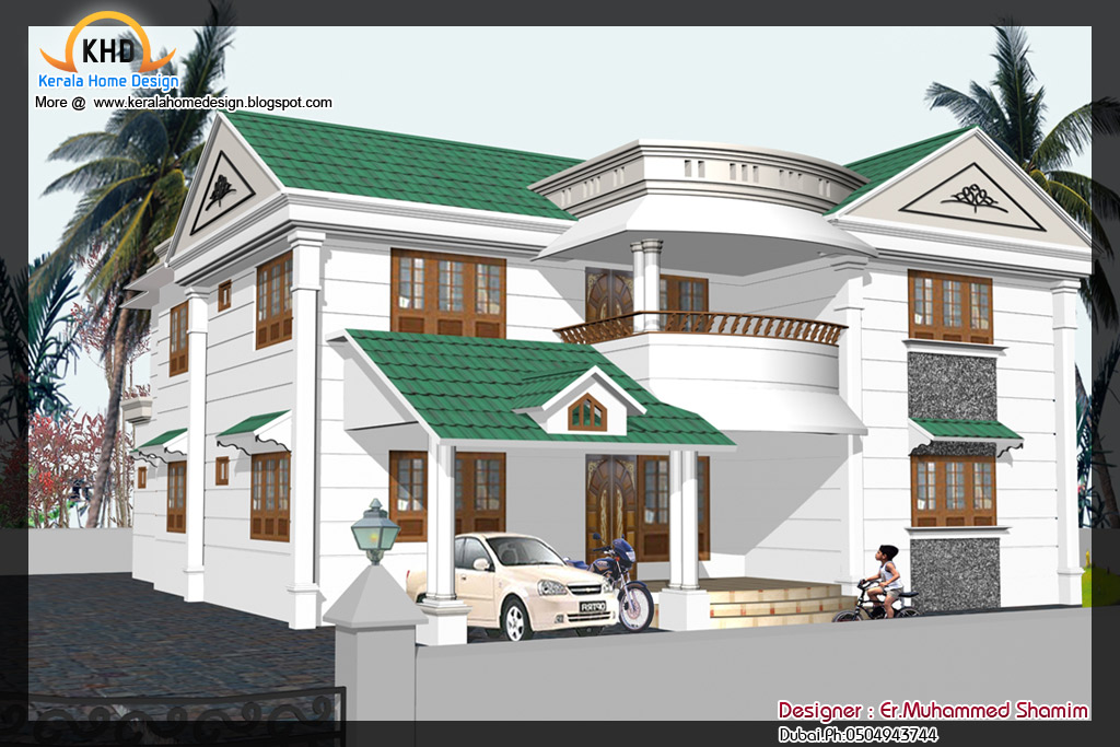  Home  elevation design  in 3D  Kerala  home  design  and floor 