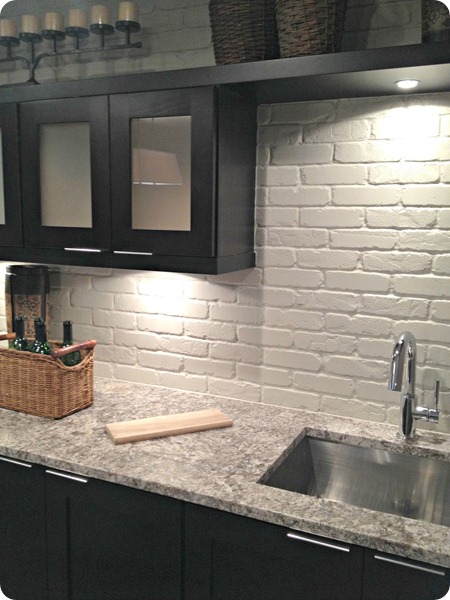 painted brick backsplash
