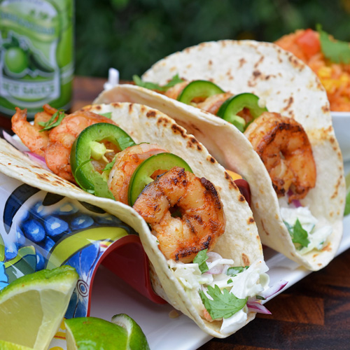 Chipotle shrimp tacos with Tex-Mex rice