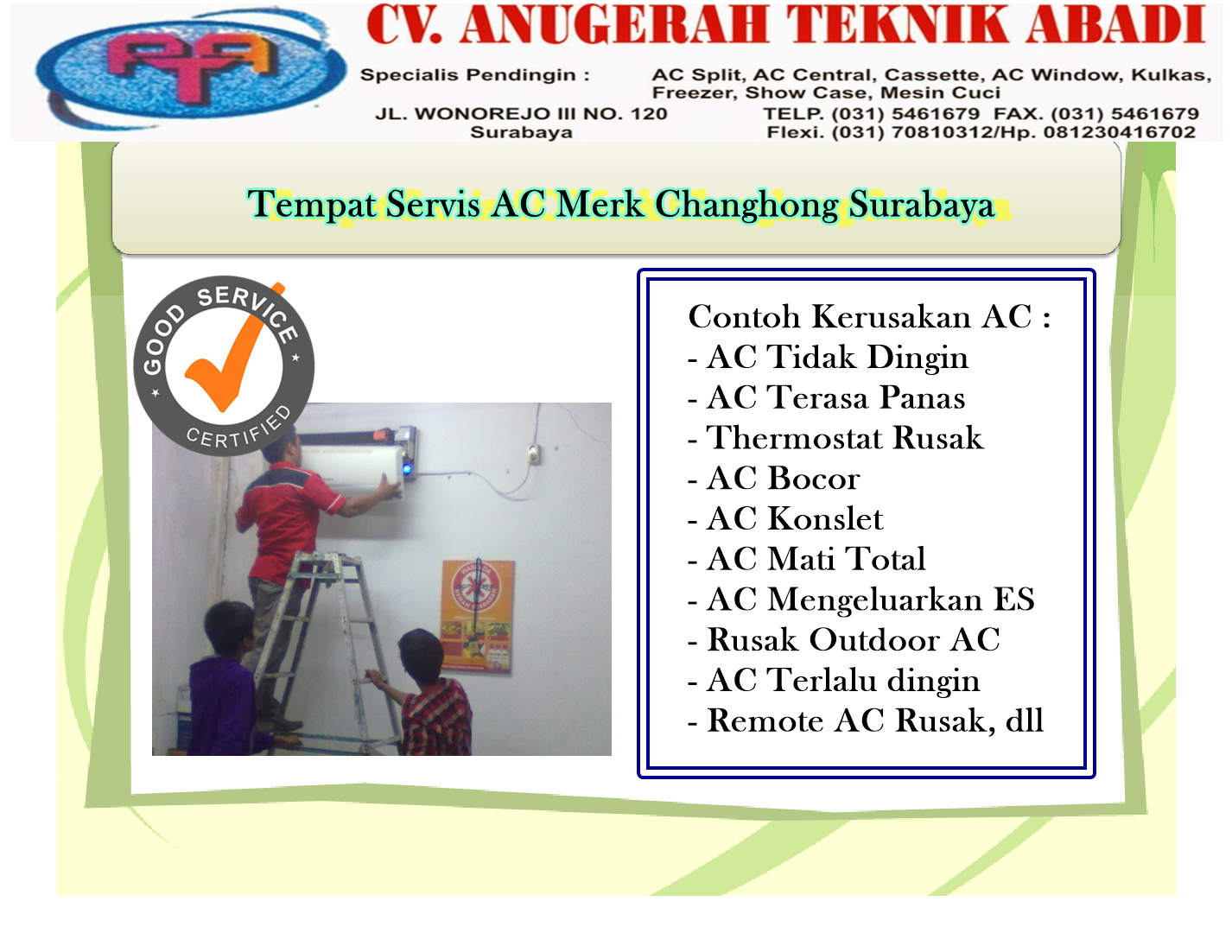 Service  Layanan,Repair  Perbaikan Cuci Ac Changhong 