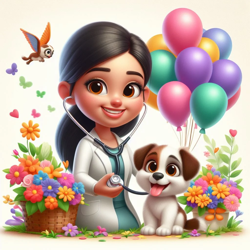 mujer veterinaria en caricatura