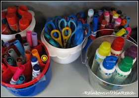 photo of: Art Room Supply Buckets (Art Room RoundUP via RainbowsWithinReach)