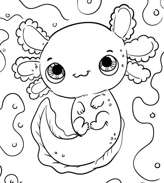 Baby Cute Axolotl Coloring Page Free Printable for Kids