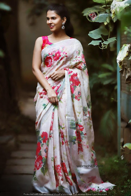 floral Linen sarees