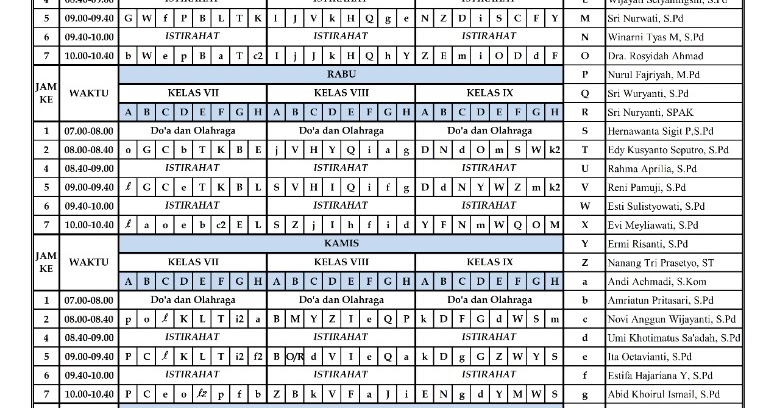 Jadwal Pelajaran Semester 1 Tahun Ajaran 2020/2021 ~ SMP N 4 UNGARAN