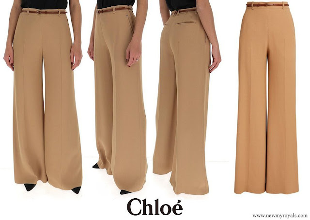 Crown Princess Mary wore CHLOE High-rise Leather-belted Crepe Wide-leg Trousers In Neutrals