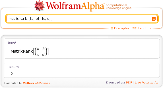 Wolfram|Alpha по-русски. Ранг матрицы. Matrix rank.