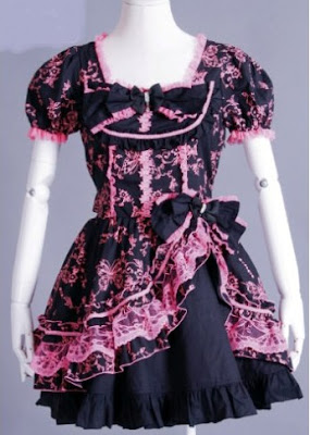 Black & Pink Short Sleeve Gothic Lolita Wedding Dress