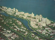 Air View of the Center of Miami Beach with fabulous hotel row between Ocean . (miami beach )