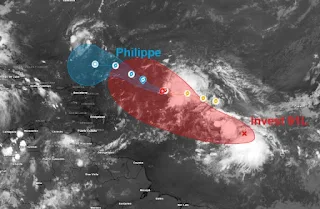 Satélite mostrando las tormentas tropicales Philippe y Rina