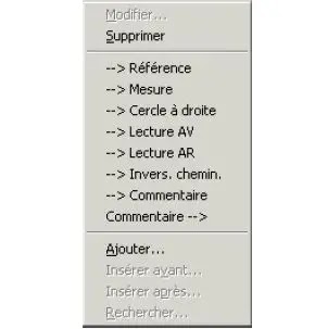 éditeur de GéoBases, menu, Cov. Calculs, barre de menu, Géobase, élémstation, référence, mesure, point, commentaire, code des points, topographiques, calculs topométriques