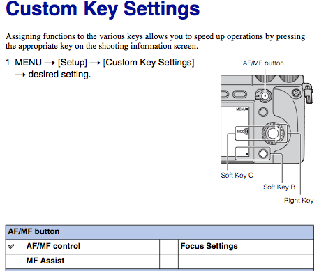 sony nex-7 rear button focus