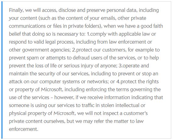Microsoft's Privacy Statement excerpt