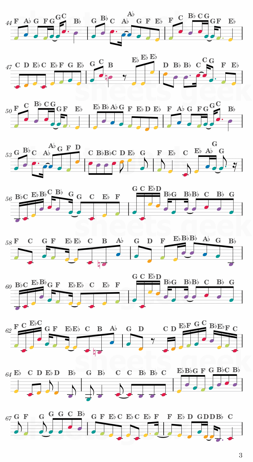 Racing into the Night - Yoasobi Easy Sheet Music Free for piano, keyboard, flute, violin, sax, cello page 3