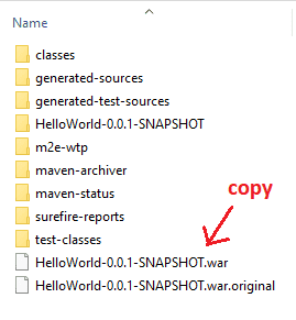 copy the HelloWorld-0.0.1-SNAPSHOT.war file from target