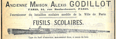 Publicité dans le Journal des Instituteurs et des Institutrices, décembre 1883 (collection bibliothèque de l’Hôtel de ville Paris, le musée de la Maison d'Ecole possède un exemplaire de ce fusil "Gras")