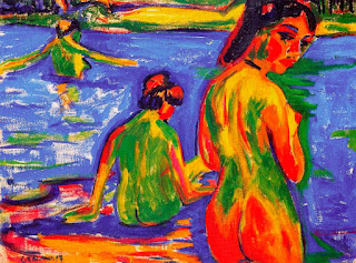 Немецкий экспрессионист Эрнст Людвиг Кирхнер Ernst Ludwig Kirchner (1880 - 1938) «Девушки, купающиеся в море» (Girls bathing in the Sea)