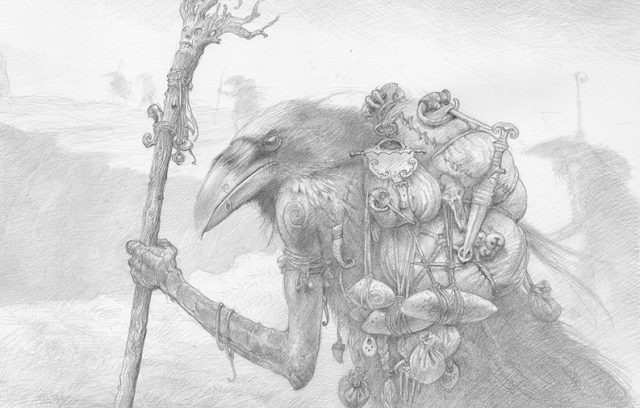 John Howe raven design sketch