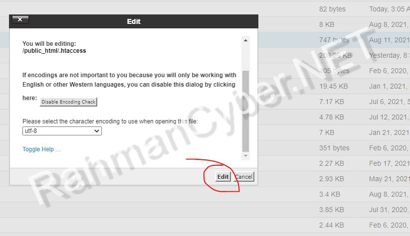 klik edit untuk edit menggunakan editor langsung di file manager