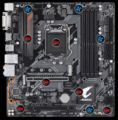 Fotos do manual simplificado e da placa mãe B360M AORUS GAMING 3