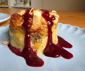 Sweet Almond Bread Pudding with Blackberry Sauce