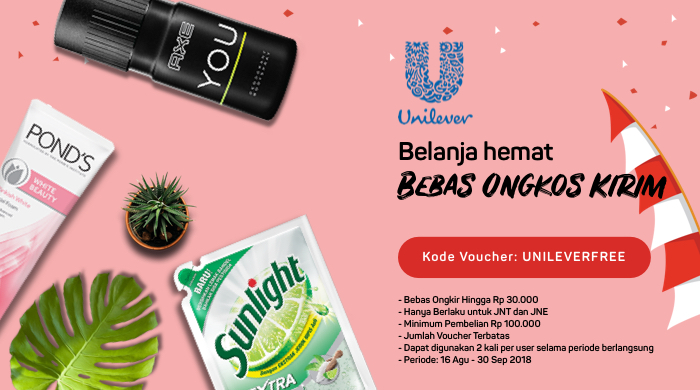 Bukalapak - Voucher Gratis Ongkir Belanja di Unilever Official Store (s.d 30 Sept 2018)