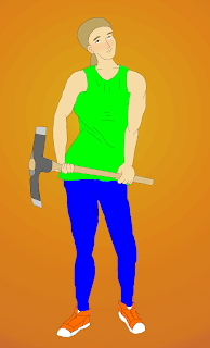 drawing of a woman in athletic-wear holding a mattock