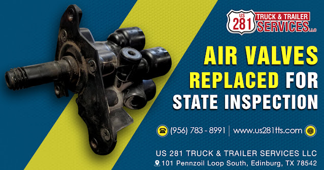 Air leak in truck’s braking system due to faulty valve detected during state inspection fixed by valve replacement