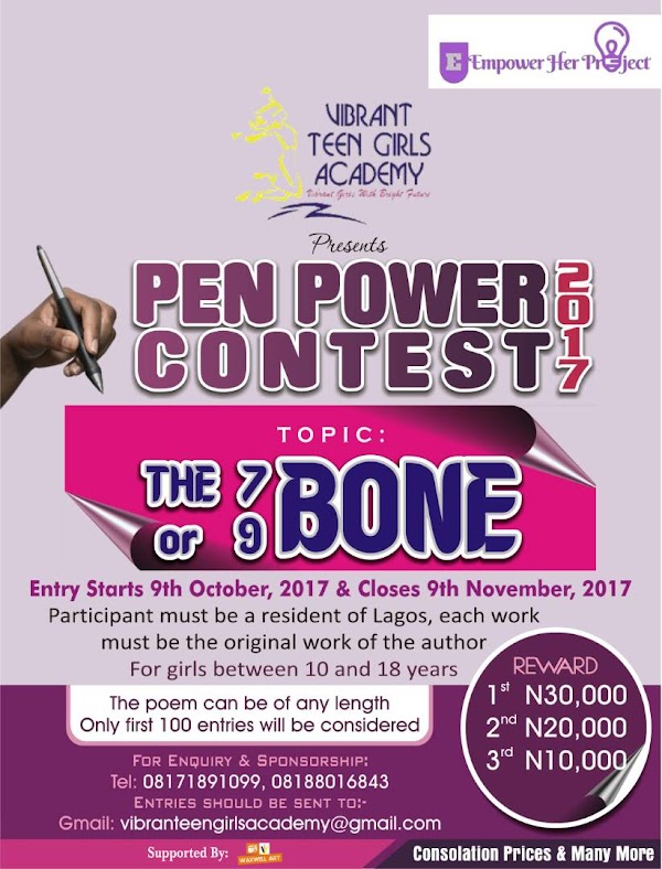 #Contest-Pen Power Contest Hosted By The Vibrant Teen Girls Academy Officially opens [Click Here For Full Information About The Contest And The Reward For Winners]