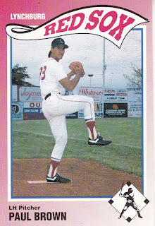 Paul Brown 1990 Lynchburg Red Sox card, Brown posed in pitching windup