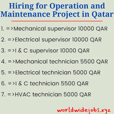 Hiring for Operation and Maintenance Project in Qatar