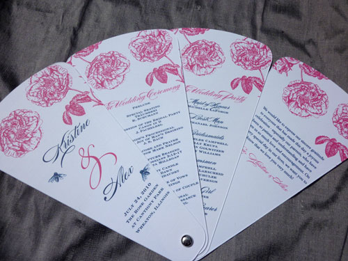 Buzzing Garden wedding program in hot pink navy